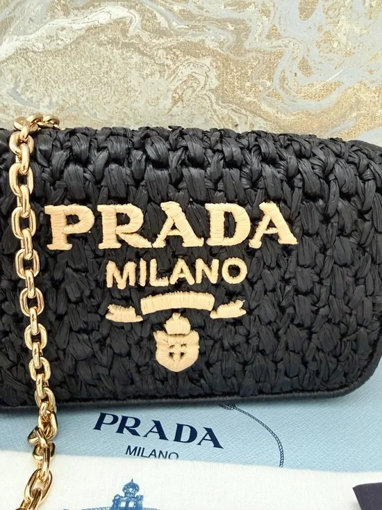 New! Prada Raffia Crochet Black Crossbody Shoulder Bag - Picture 12 of 14